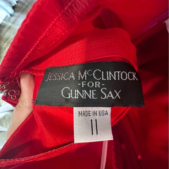 Jessica McClintock Gunne Sax Red Ruched Strapless Party Cocktail Dress Size 11 - Picture 10 of 12